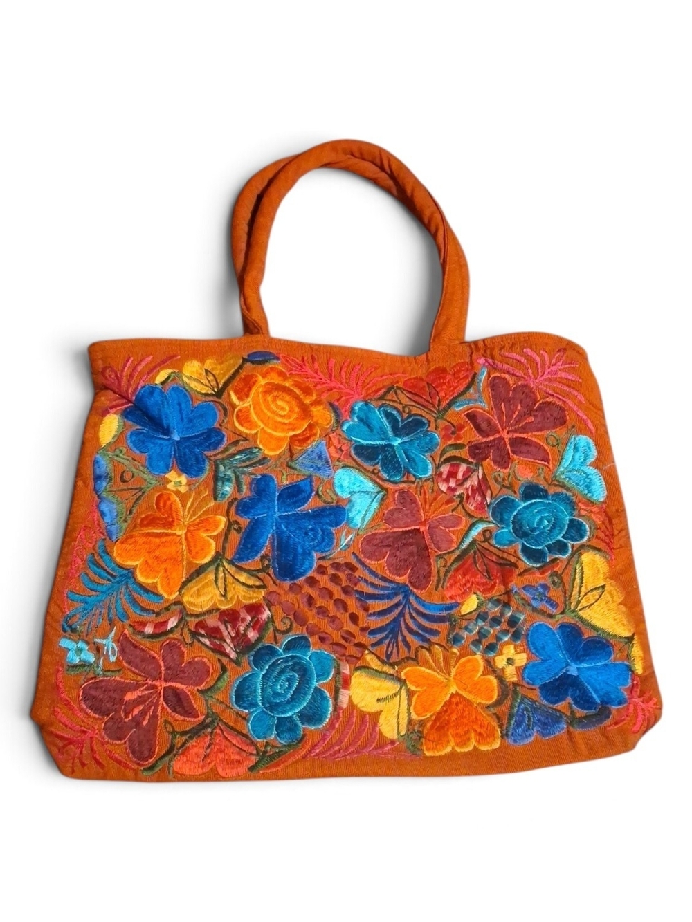 Embroidered Orange Floral Tote Bag